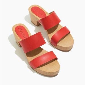 Madewell The Clara Clog Sandals Red Double-Strap Wood Block Heel Mules 9
